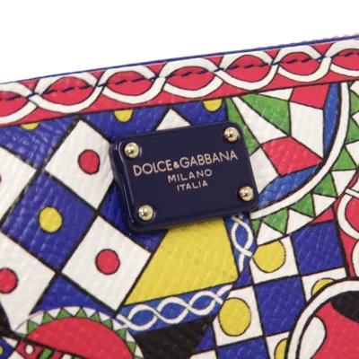 Pre-owned Dolce & Gabbana Blue Multi-color Red Color Leather Long Wallet (bi-fold) ()