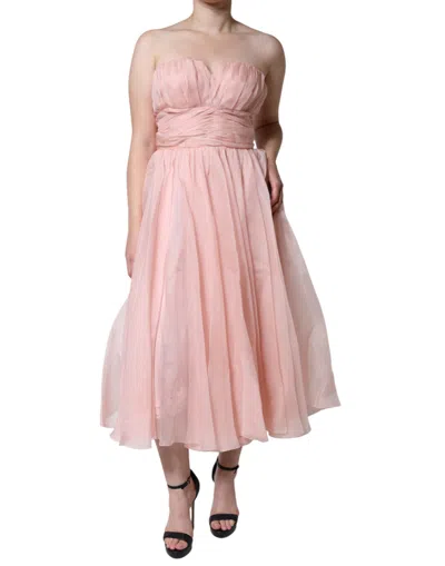 Pre-owned Dolce & Gabbana Pink Silk Strapless Maxi A-line Gown Women's Dress ()