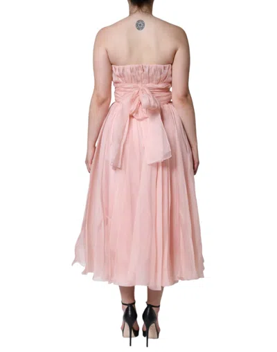 Pre-owned Dolce & Gabbana Pink Silk Strapless Maxi A-line Gown Women's Dress ()