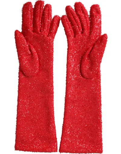 Dolce & Gabbana Red Lurex Fantasia Mid Arm Length Gloves In Red