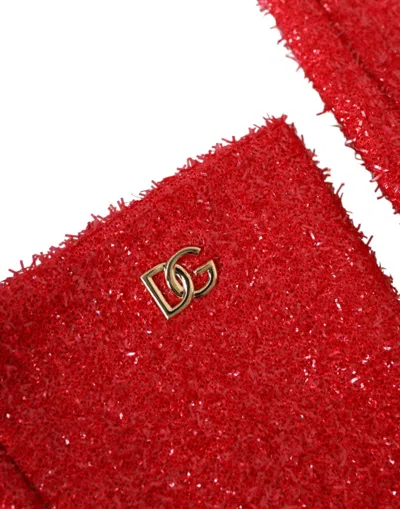 Dolce & Gabbana Red Lurex Fantasia Mid Arm Length Gloves In Red