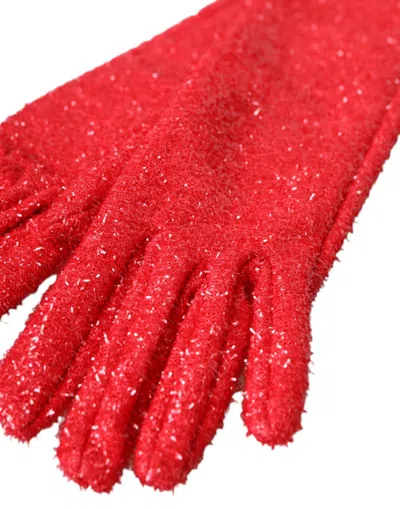 Dolce & Gabbana Red Lurex Fantasia Mid Arm Length Gloves In Red
