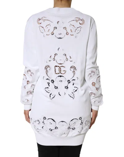 Pre-owned Dolce & Gabbana White Viscose Floral Cut Out Cardigan Women's Sweater ()