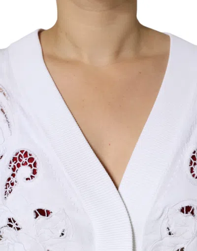 Pre-owned Dolce & Gabbana White Viscose Floral Cut Out Cardigan Women's Sweater ()