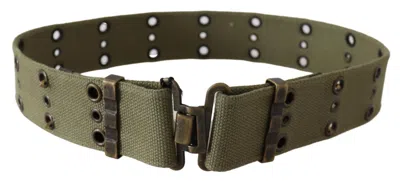 Ermanno Scervino Green 100% Cotton Rustic Bronze Buckle Belt In Green