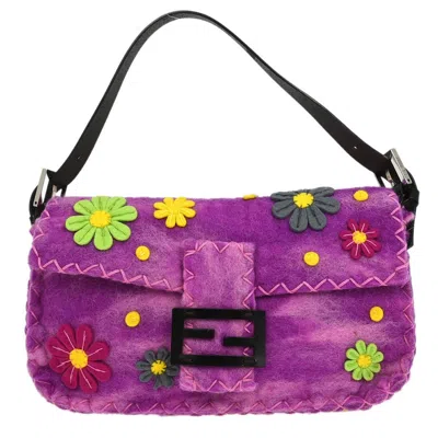 Pre-owned Fendi Baguette Bag Embroidered Zucca Wool Purple Wool Handbag ()