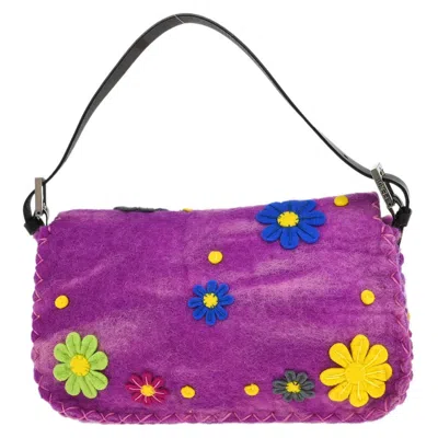 Pre-owned Fendi Baguette Bag Embroidered Zucca Wool Purple Wool Handbag ()