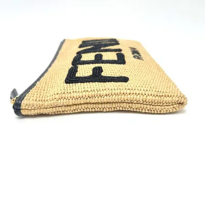 Pre-owned Fendi Beige Black Raffia Leather Clutch Bag Pouch () In Multi