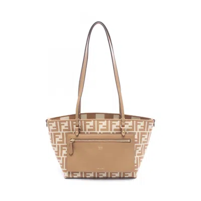 Pre-owned Fendi Beige Brown Canvas Leather Tote Bag () In Multi