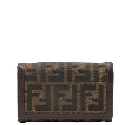 Pre-owned Fendi Beige Brown Canvas Leather Wallet (bi-fold) () In Multi