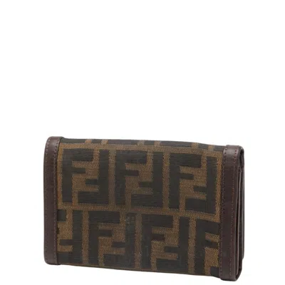 Pre-owned Fendi Beige Brown Canvas Leather Wallet (bi-fold) () In Multi