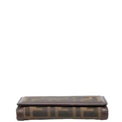 Pre-owned Fendi Beige Brown Canvas Leather Wallet (bi-fold) () In Multi