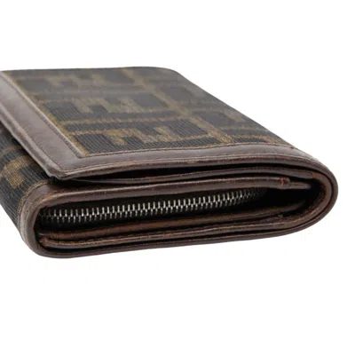 Pre-owned Fendi Beige Brown Canvas Leather Wallet (bi-fold) () In Multi