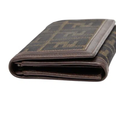 Pre-owned Fendi Beige Brown Canvas Leather Wallet (bi-fold) () In Multi