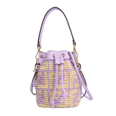 Pre-owned Fendi Beige Purple Raffia Leather Shoulder Bag () In Multi