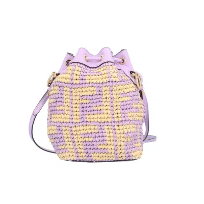 Pre-owned Fendi Beige Purple Raffia Leather Shoulder Bag () In Multi