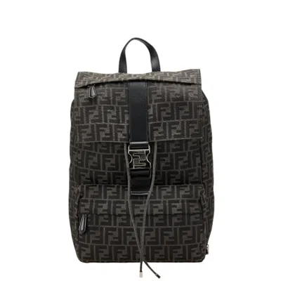 Pre-owned Fendi Black Brown Canvas Leather Backpack () In Multi