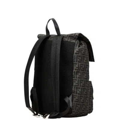 Pre-owned Fendi Black Brown Canvas Leather Backpack () In Multi