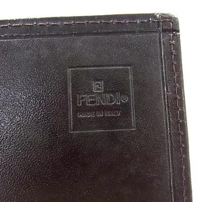 Pre-owned Fendi Black Brown Canvas Leather Wallet (bi-fold) () In Multi