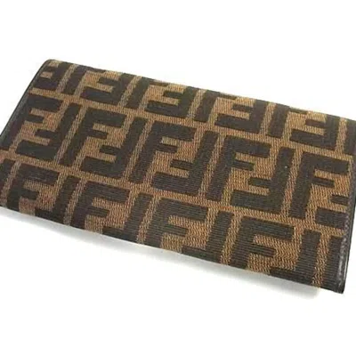 Pre-owned Fendi Black Brown Canvas Leather Wallet (bi-fold) () In Multi