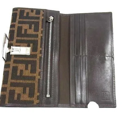 Pre-owned Fendi Black Brown Canvas Leather Wallet (bi-fold) () In Multi