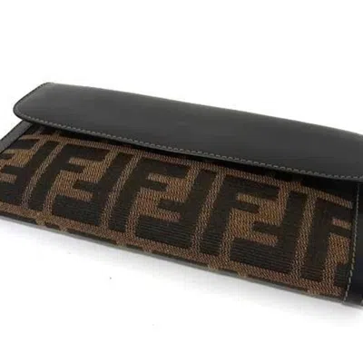Pre-owned Fendi Black Brown Canvas Leather Wallet (bi-fold) () In Multi