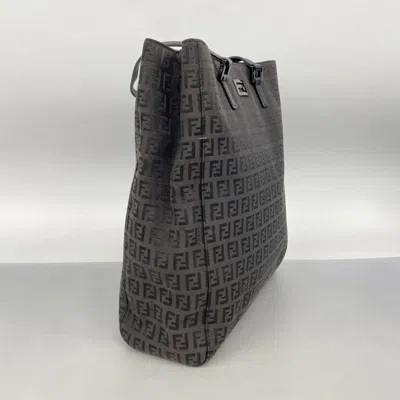 Pre-owned Fendi Black Brown Nylon Canvas Tote Bag () In Multi