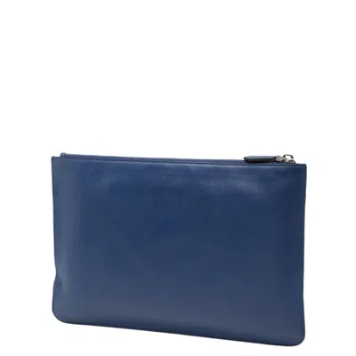 Pre-owned Fendi Blue Gray Red Color Leather Clutch Bag ()