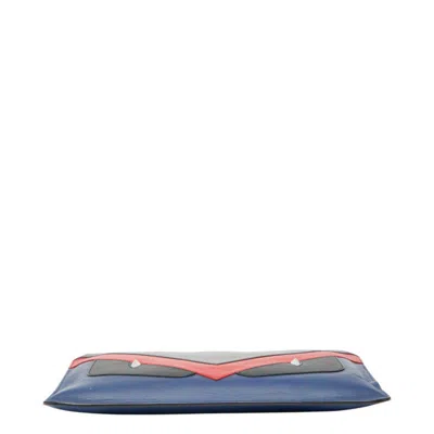 Pre-owned Fendi Blue Gray Red Color Leather Clutch Bag ()