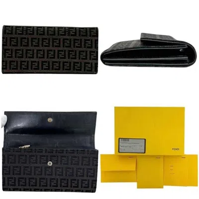 Pre-owned Fendi Brown Canvas Leather Long Wallet (bi-fold) ()