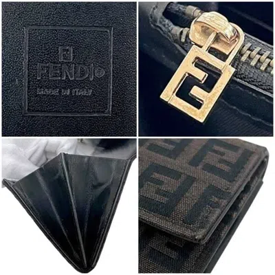 Pre-owned Fendi Brown Canvas Leather Long Wallet (bi-fold) ()