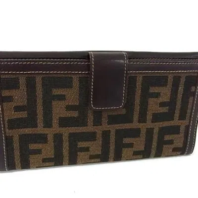 Pre-owned Fendi Brown Canvas Leather Long Wallet (bi-fold) ()