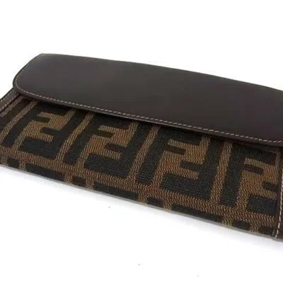 Pre-owned Fendi Brown Canvas Leather Long Wallet (bi-fold) ()
