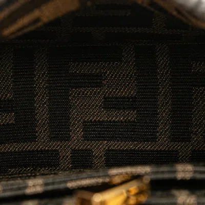 Pre-owned Fendi Brown Gray Cotton Leather Handbag Shoulder Bag ()