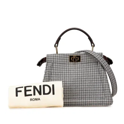 Pre-owned Fendi Brown Gray Cotton Leather Handbag Shoulder Bag ()