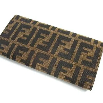 Pre-owned Fendi Brown Leather Canvas Long Wallet (bi-fold) ()