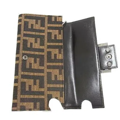 Pre-owned Fendi Brown Leather Canvas Long Wallet (bi-fold) ()