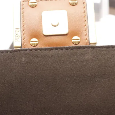 Pre-owned Fendi Brown Leather Canvas Baguette Bag Shoulder Bag ()