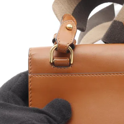 Pre-owned Fendi Brown Leather Canvas Baguette Bag Shoulder Bag ()