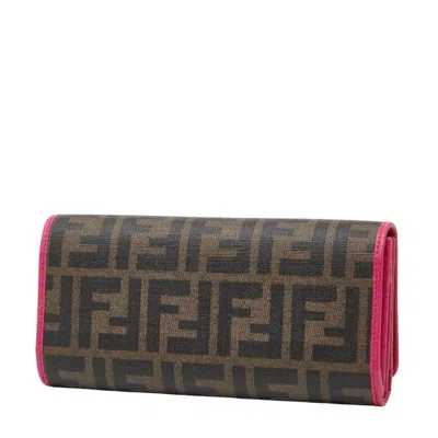 Pre-owned Fendi Brown Pink Pvc Long Wallet (bi-fold) () In Multi