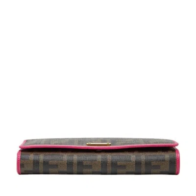 Pre-owned Fendi Brown Pink Pvc Long Wallet (bi-fold) () In Multi