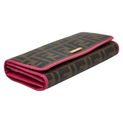 Pre-owned Fendi Brown Pink Pvc Long Wallet (bi-fold) () In Multi