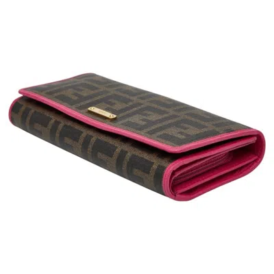 Pre-owned Fendi Brown Pink Pvc Long Wallet (bi-fold) () In Multi