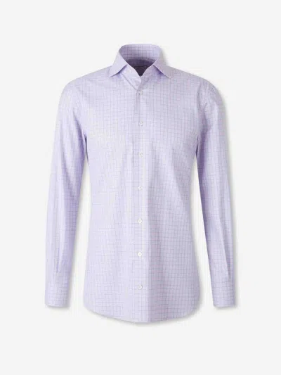 Atelier Munro Buttoned Check Dress Shirt In Purple