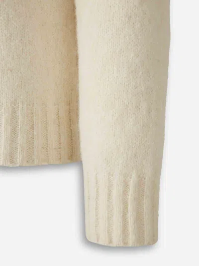 Canali Cream Zippered Mock Neck Sweater With Gray Tones In An Alpaca Blend In Neutral