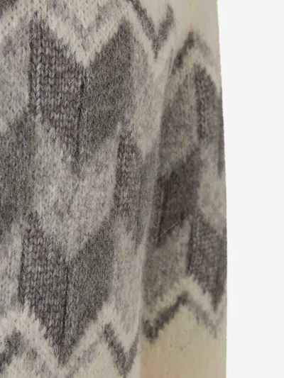 Canali Cream Zippered Mock Neck Sweater With Gray Tones In An Alpaca Blend In Neutral