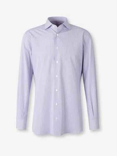 Atelier Munro Striped Button Dress Shirt In Purple