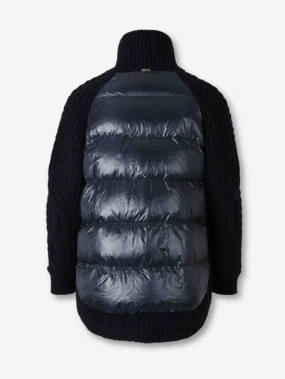 Herno High Collar Zip-up Cardigan With Chunky Knit Front In Blue