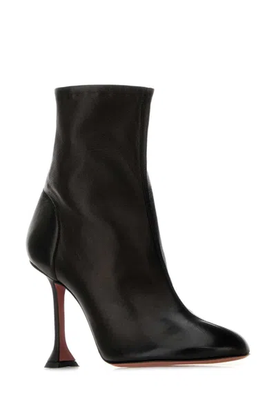 Amina Muaddi Black Nappa Leather Iris Ankle Boots In Black