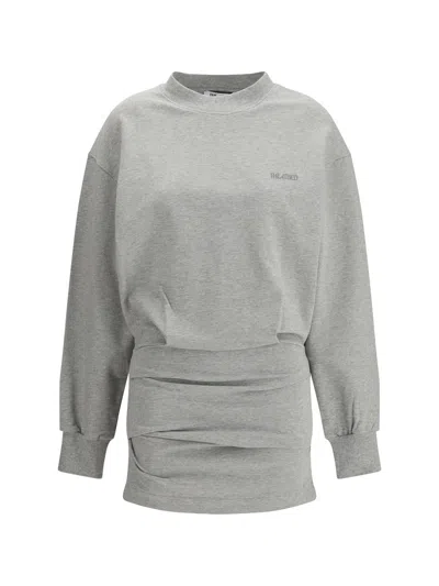 Attico Long-sleeve Ruched Mini Dress In Gray